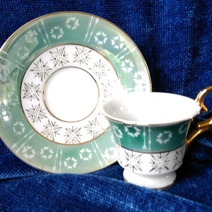 Green, White, and Gold Demitasse Cup and Saucer Expresso Cup Made in Japan