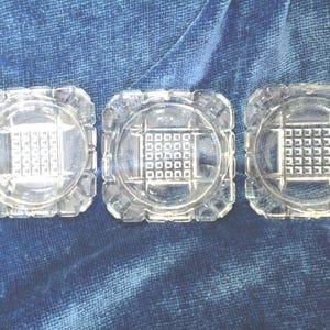 Glass Ashtrays Coasters Hazel Atlas Clear Glass Waffle Ashtray or Coaster Set of 3