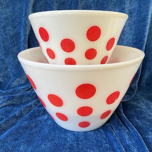 Fire King Red Dot Bowls Milk Glass Mixing Bowls - Etsy