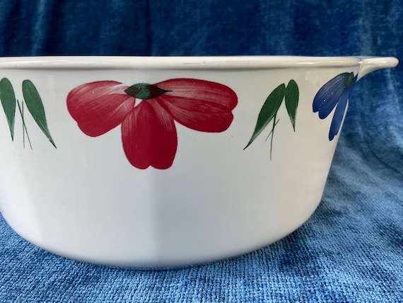 Corning 1156 Versa Pot Burgundy Cobalt Flowers Pattern Jewflora - Etsy