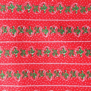 Christmas fabric Red with Green Holly Stripe 2 Yards