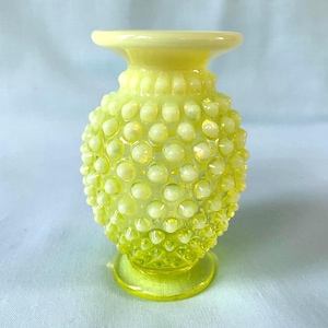 Vaseline Glass Vase Hobnail Opalescent Glass Yellow-Green Vase Depression Glass Vase 3 3/4&quot; tall
