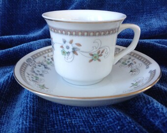 Blue and White Demitasse Cup and Saucer Blue Floral Expresso Cup and saucer