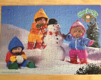 Rompecabezas de 100 piezas Cabbage Patch, 1984, escena nevada de Cabbage Patch, Milton Bradley