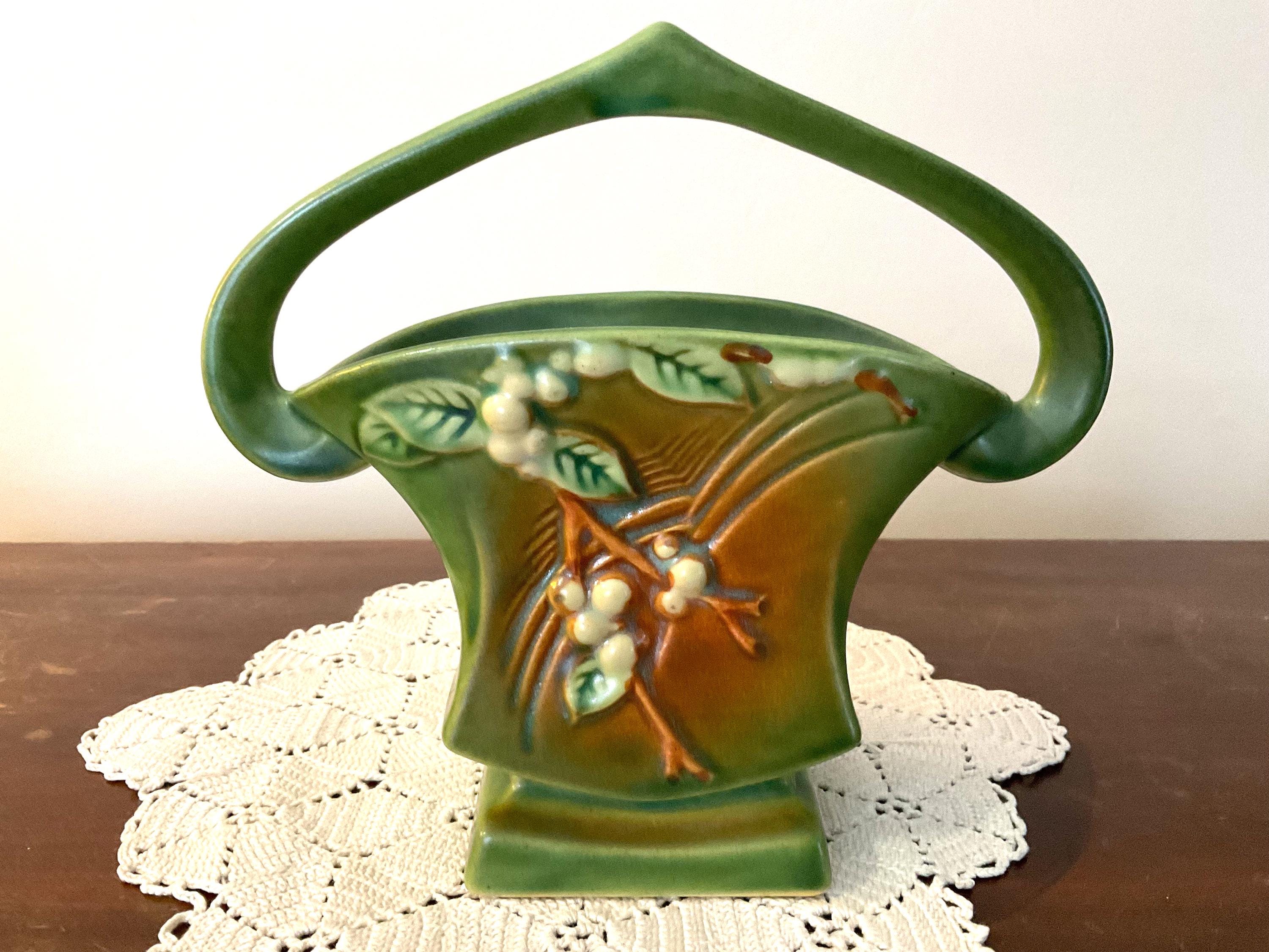 Roseville Snowberry Green Basket Vase 1BK-7 Roseville Planter - Etsy