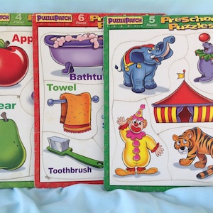 3 Preschool Puzzles By Puzzle Patch Fruits, Circus, and Bath time