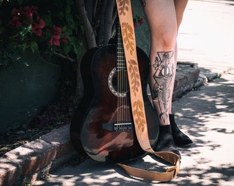 Succulent Garden Guitar Strap - Tan