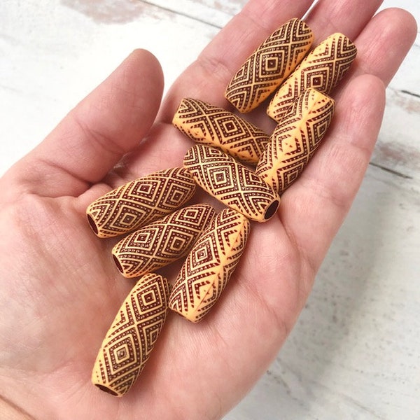 30mm FADED Large Hole Barrel Beads - 5 Pieces, Faux Wood Bead, Macrame Bead, Macrame, Large Hold Bead, Fake Wood Bead, Macrame Supply