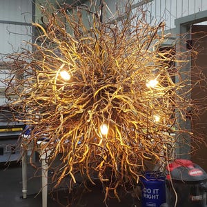 Rustic Branch Chandelier with Hand-Scraped Honeysuckle Vines – Light & Dark Natural Wood Lighting, Handmade in Alabama
