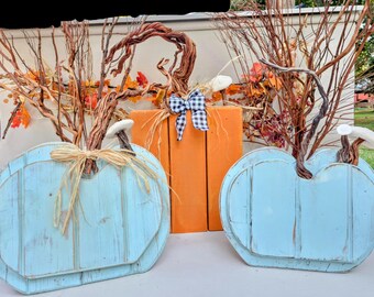 Handmade Wood Pumpkin with Shell Mushrooms & Sand Fern Root Stem | Rustic Coastal Fall Decor | Beach Cottage Autumn Centerpiece