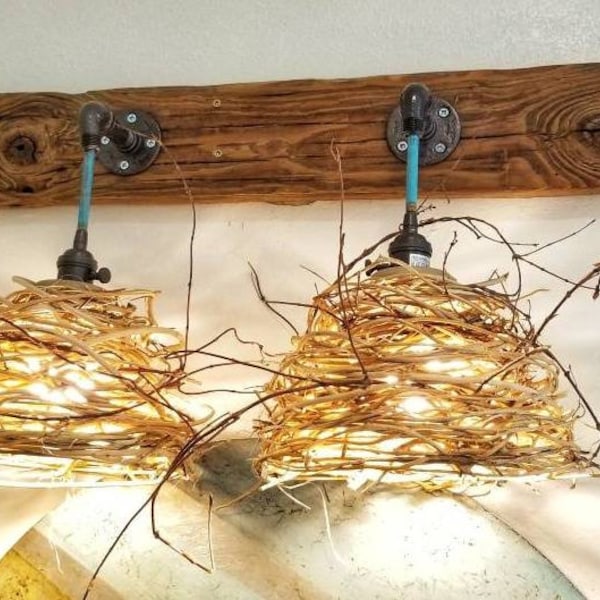 Driftwood Vanity Light | Honeysuckle twig Shades | Rustic Wall Vanity Fixture | Twig Chandelier