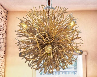 Tree Branch Orb Chandelier – 36" Hand Scraped Honeysuckle Vine Lighting, Rustic Organic Farmhouse Ceiling Light