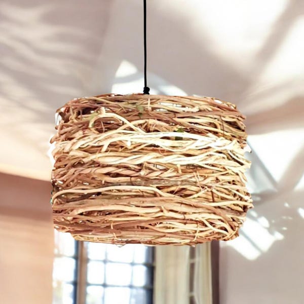 Pendant Light - Natural Woven Ceiling Light - Honeysuckle Wrapped Drum Shade