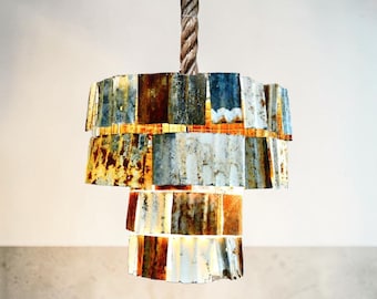 Industrial Corrugated Metal Chandelier, Modern Farmhouse Rustic Ceiling Light