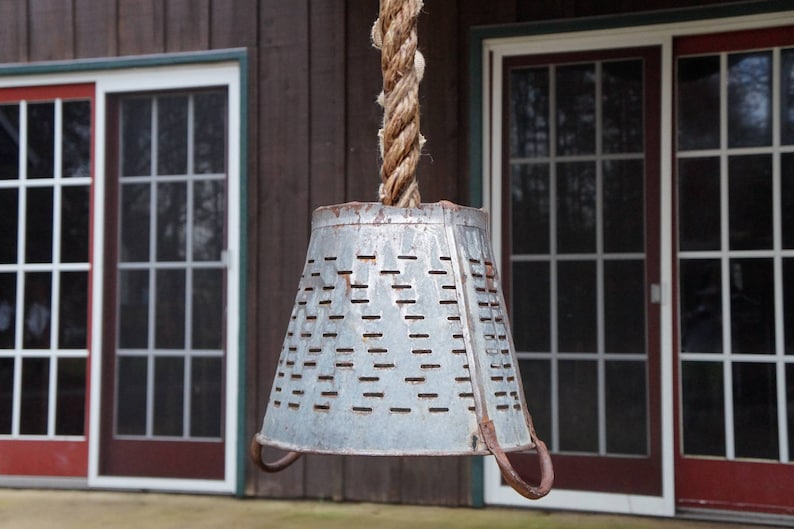 Vintage Olive Bucket Pendant Light Etsy