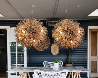 36" Branch Orb Chandelier – Hand Scraped Honeysuckle Vine Lighting, Rustic Farmhouse Ceiling Light