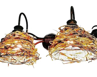 Vanity Wall Light - Bathroom Vanity Light - Twig Shade Honeysuckle Vine Light