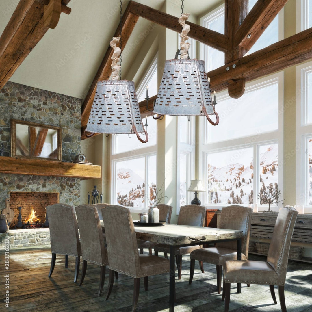 Vintage Olive Bucket Pendant Light Etsy