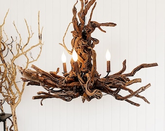 Handmade Driftwood Branch Chandelier, 32Inches -5 Lights, Farmhouse Coastal Light Fixture