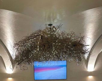 Woodlands Large 84" Tree Branch Twig Chandelier, Modern Rustic Ceiling Chandelier