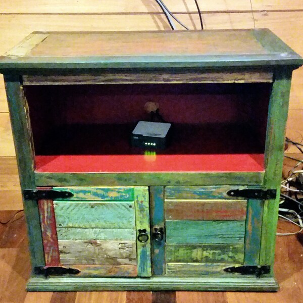 Chalk paint rustic distressed wood bedside end table storage nightstand and tv console.