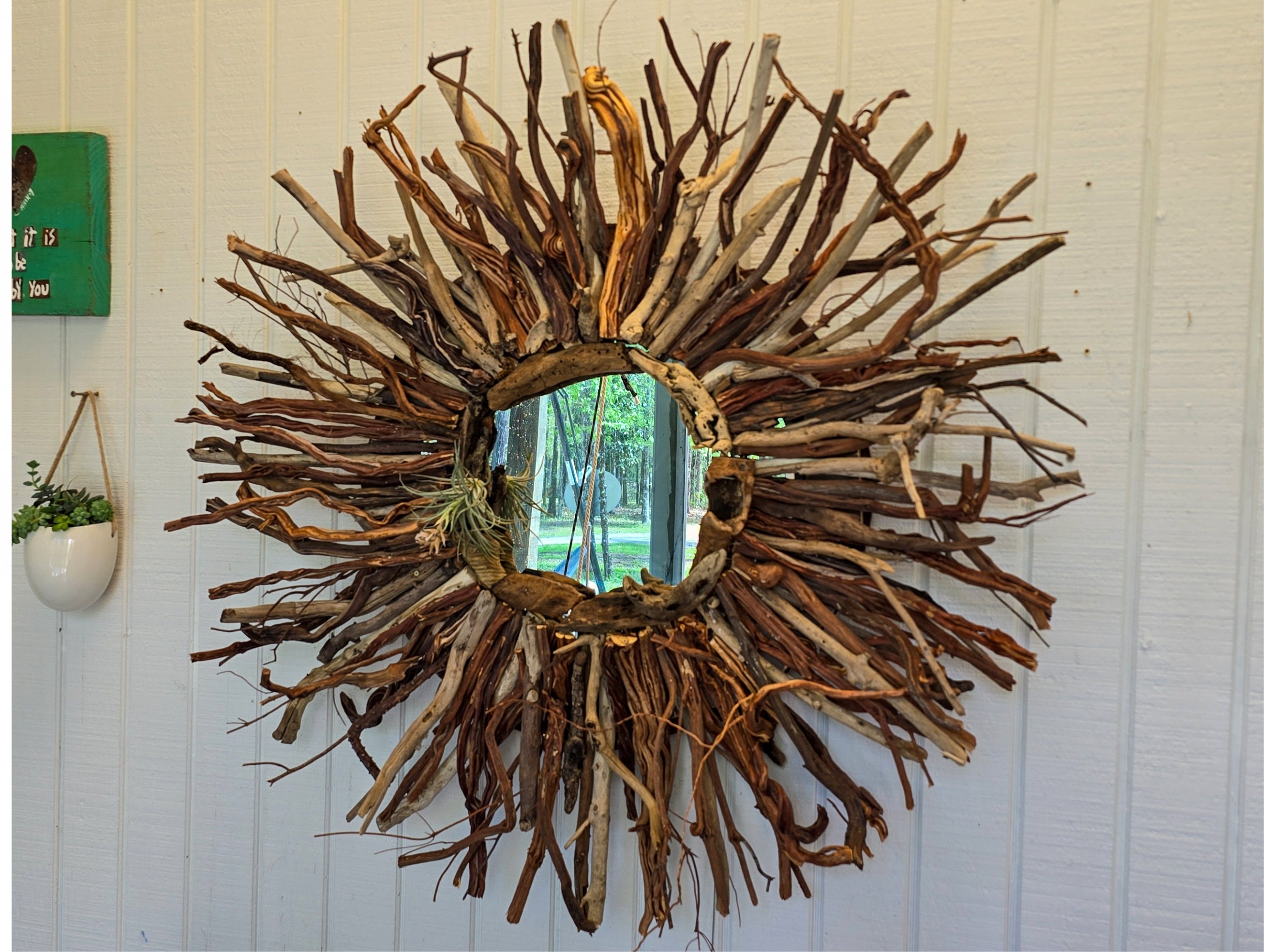 Rare Driftwood Round Mirror, Handmade Drift Wood Oval Mirror for Rustic ...