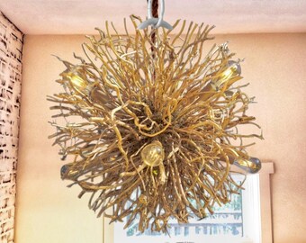 Rustic Starburst Orb Chandelier  | 28 inch |Made from Hand-Scraped Honeysuckle Vine | Handmade Natural Lighting