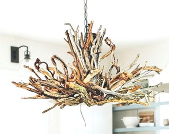 Rustic Wood Chandelier, Driftwood Light Fixture,  Modern Farmhouse Chandelier, 28 Inch - 5 Lights
