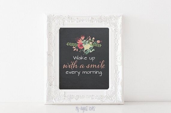 Items similar to Wake Up with a Smile - Inspirational Quote Art - Girl