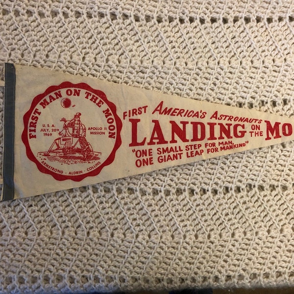 Vintage First Man on the Moon, Apollo 11 Mission Pennant, Nice Condition