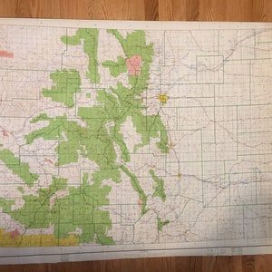 Grote 53"x39", Vintage United States Department of the Interior Geological Survey, State of Colorado Map, herzien 1959