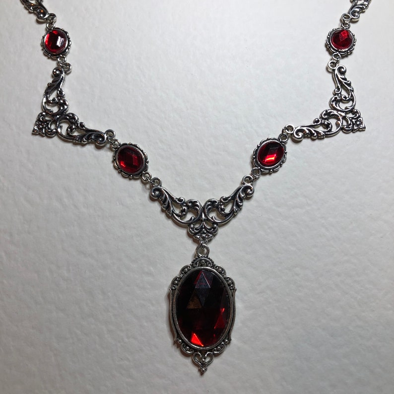 REGAL Filigree VICTORIAN Style Rich Red Silver Plated Necklace - Etsy UK
