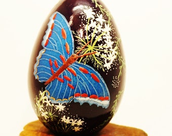 MADE TO ORDER. Award Winning Egg! Pysanky Butterfly on Queen Anne's Lace, Double Yolk Turkey Egg