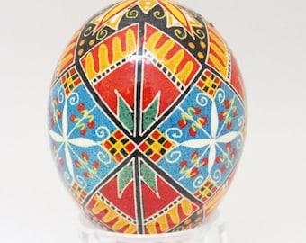 Pysanky, Traditional Design, Blue, Red, Yellow, Ukrainian Easter Egg Batik Egg