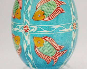 Pysanky, Fish on Blue, Goose Egg