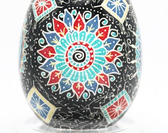 Pysanky, Paisley Medallians on Black, Duck Egg