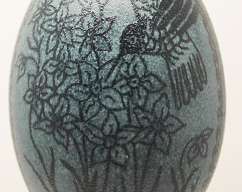 Etched Hummingbird on Emu Egg