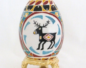 MADE TO ORDER,  Won Award of Distinction, Native Animals on Goose Egg, Southwest Designs on Eggs, Pysanky by Jane Chevalier, Faberjane Eggs