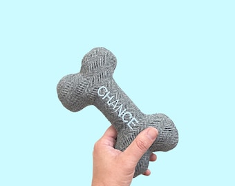 Personalized Dog Toy: Embroidered Wool Blend Bone, New Puppy Gift