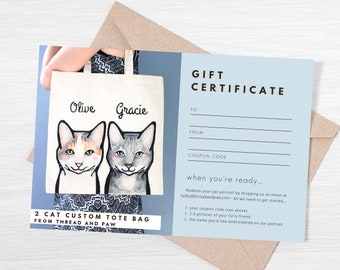 TWO (2) Pet Custom Pet Tote Bag. Gift Certificate. Digital File.