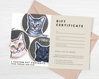 THREE (3) Custom Pet Portraits. Gift Certificate. Digital File