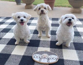 Custom Pet Portrait Embroidery Hoop Art: Oval Dog & Cat Design