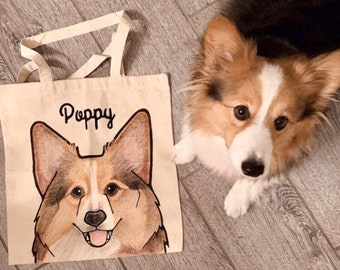 Personalized Pet Tote Bag. Gift for Dog Mom.  Custom Dog Illustration