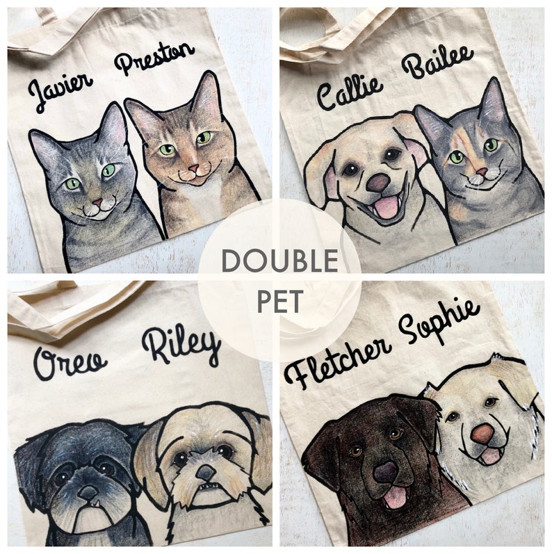 Personalized Pet Tote Bag. Eco Friendly Canvas Tote. Custom Cat and Dog Portraits. image 5