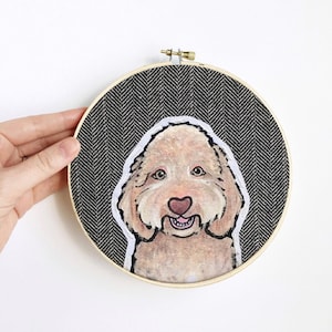 LARGE Custom Pet Portrait. 8 Inch Embroidery Hoop. Personalized Pet Portraits.  Custom Portraits. Gift for Pet Lovers