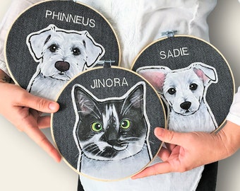 LARGE Custom Pet Portrait. 8 Inch Embroidery Hoop. Personalized Pet Portraits. Custom Portraits. Gift for Pet Lovers