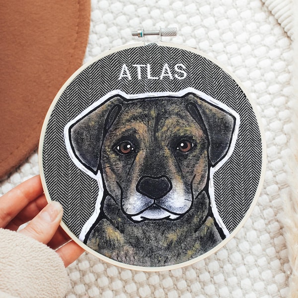 Custom Pet Portrait, Hand-Painted on 8" Embroidery Hoop