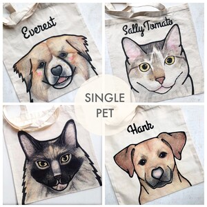 Personalized Pet Tote Bag. Eco Friendly Canvas Tote. Custom Cat and Dog Portraits. image 2