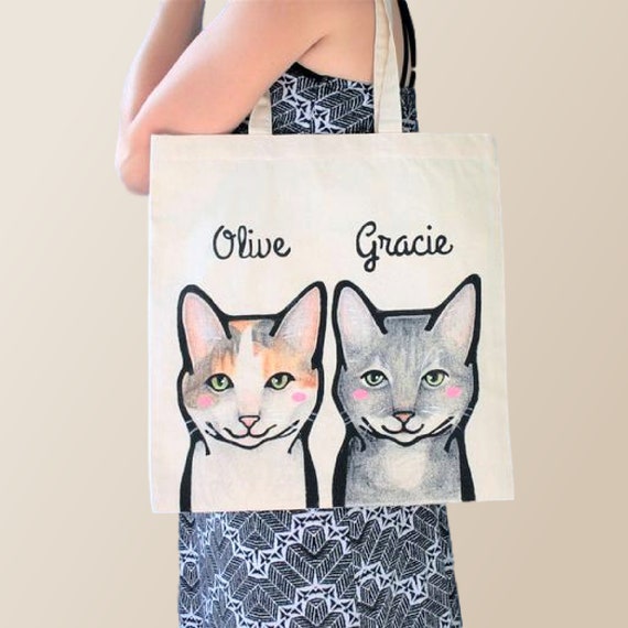 Personalized Pet Tote Bag. Eco Friendly Canvas Tote. Custom Cat