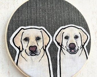 Hand-Painted Double Pet Portrait: Personalized Embroidered Keepsake